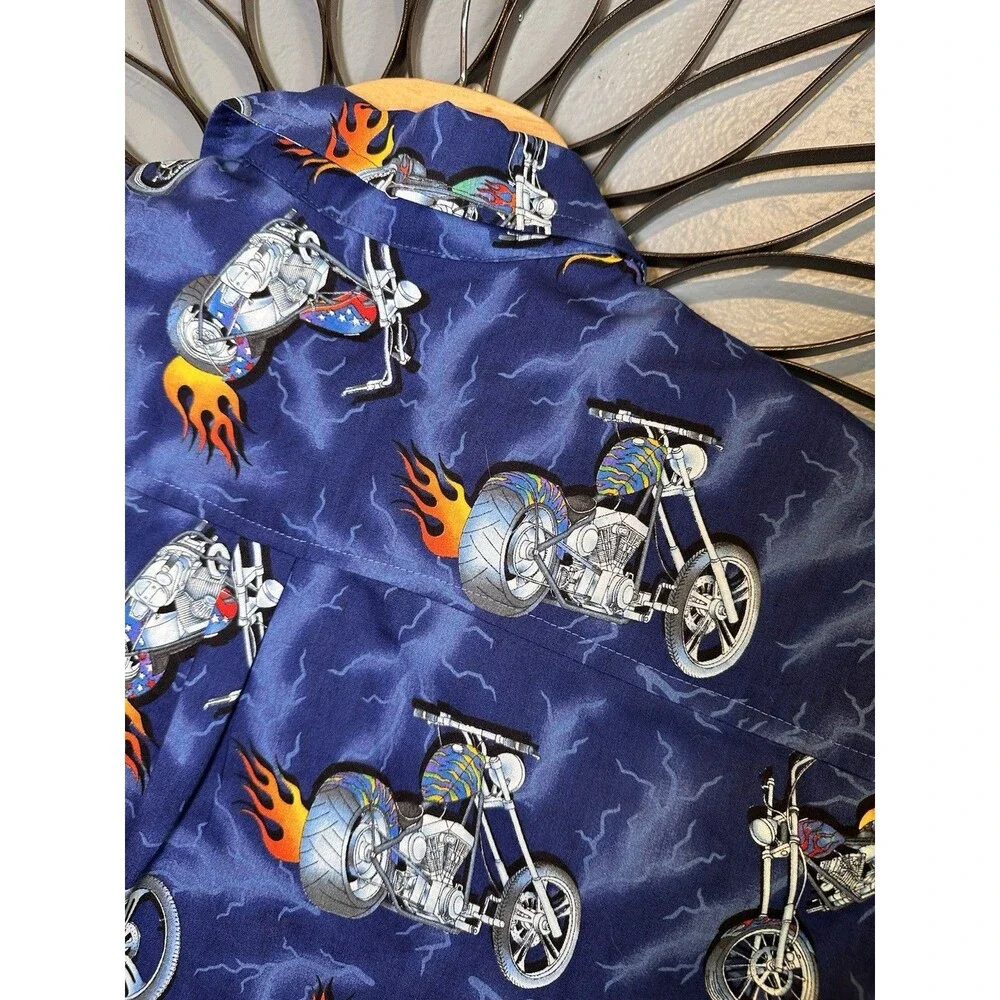 Biker‎ Motorcycle in fire print all over Pattern HiP Hop  Bbq  Motto fire Mens - Picture 5 of 9